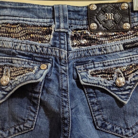 Miss Me Size 26 Style:ME8464BR Bootcut Embellished Embroidered Distressed Sequin - Picture 3 of 9